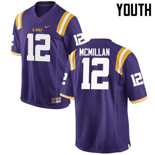 Youth LSU Tigers #12 Justin McMillan College Football Jerseys Game-Purple - Click Image to Close